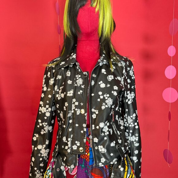 Vintage-Inspired Michael Kors Floral Unique Faux Leather Moto Jacket – XS - Picture 1 of 12
